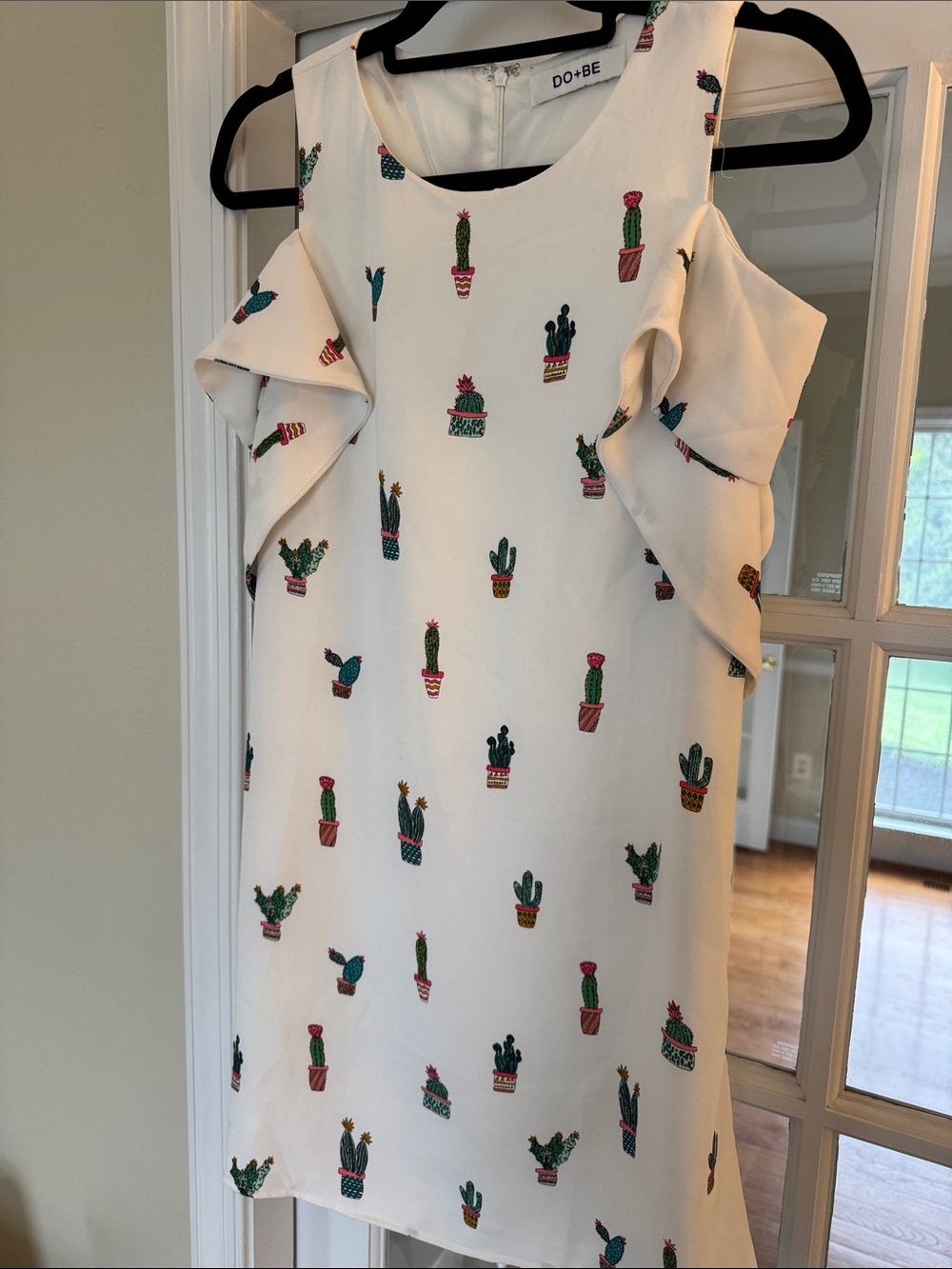 DO+BE White Mini Dress with Green & Pink Cactus Print